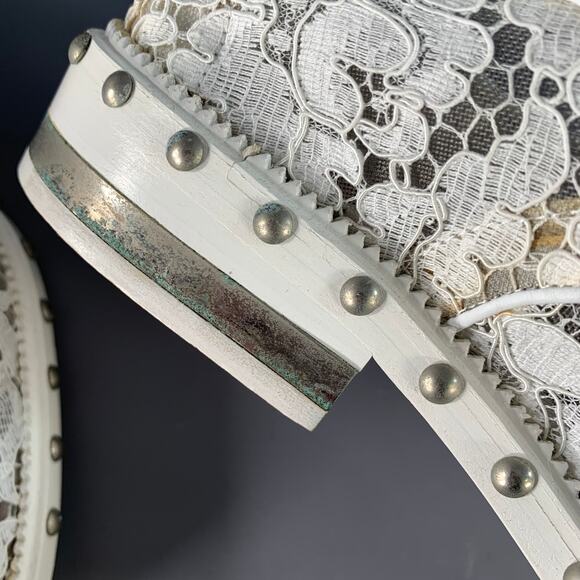 GIVENCHY Size 10 White Leather Lace Studded Derby Shoes - Picture 10 of 14